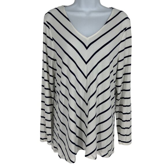 Chico's Mitered Stripe Valarie Long Sleeve V-Neck Top Size 1 US M - Picture 1 of 8